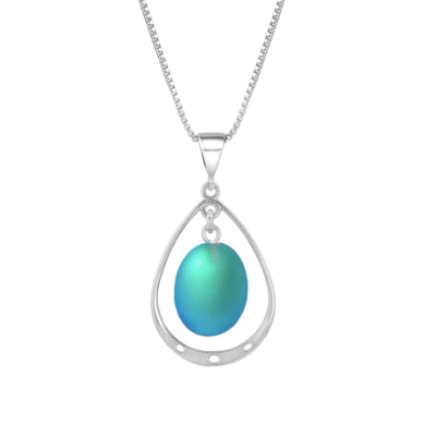 Necklace - Oval with Loop Pendant with Frosted Aqua Crystal - PEN-100-FA