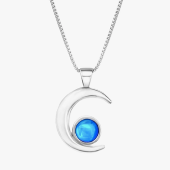 Necklace - Moon Pendant with Polished Blue Crystal - PEN-050-PB