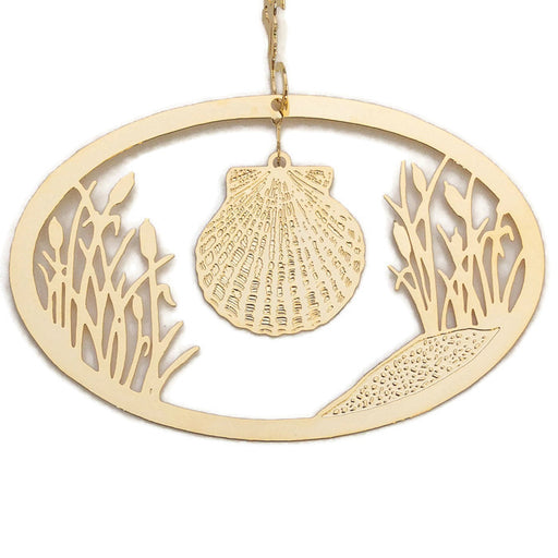 Ornament - Gold Plated Seashell with Cattails