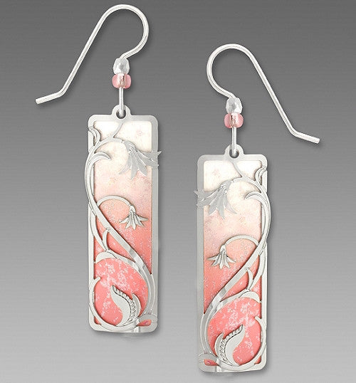 Earrings - Shell Pink and White Column with Bell Flower Overlay - 7530