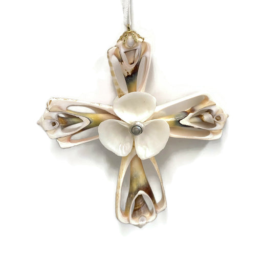 Ornament - Cut Shell Cross - White Center - SLS