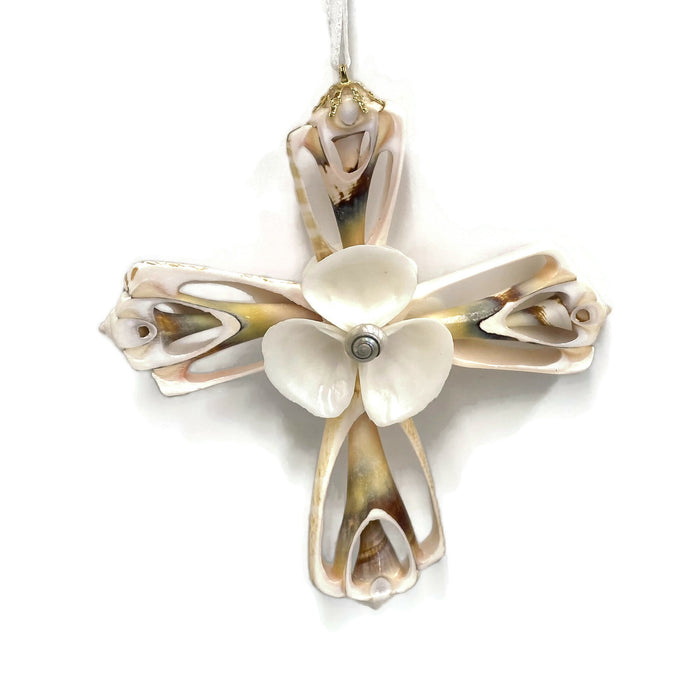 Ornament - Cut Shell Cross - White Center - SLS