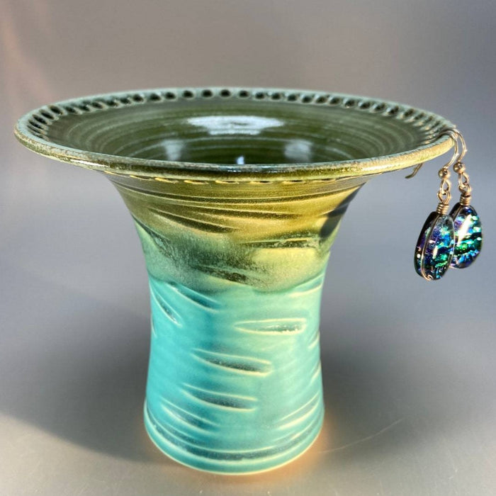 Earring Pedestal - Olive-Lime Green and Turquoise