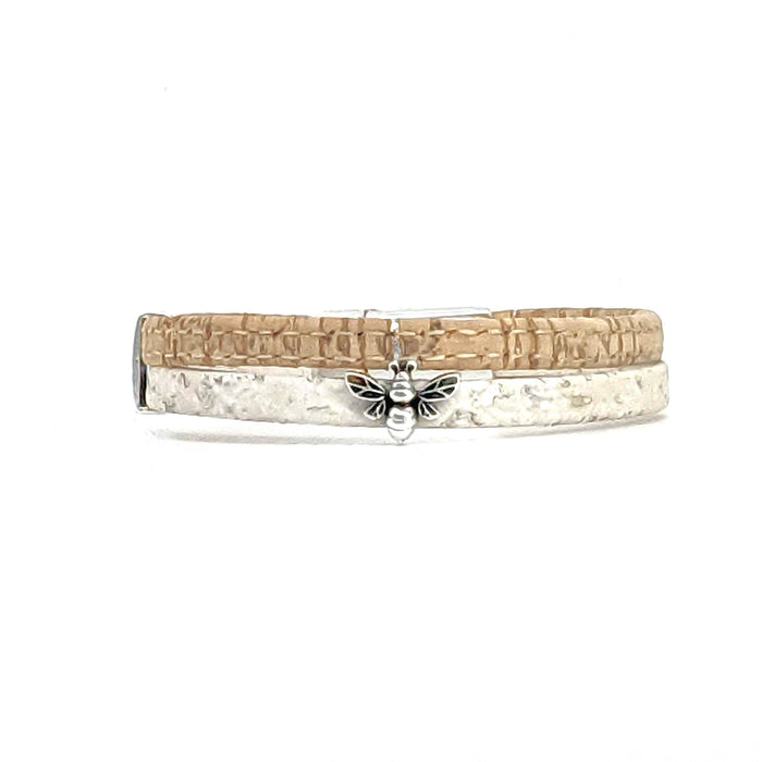 Small Bumblebee - Classic Cork Bracelet: White / S