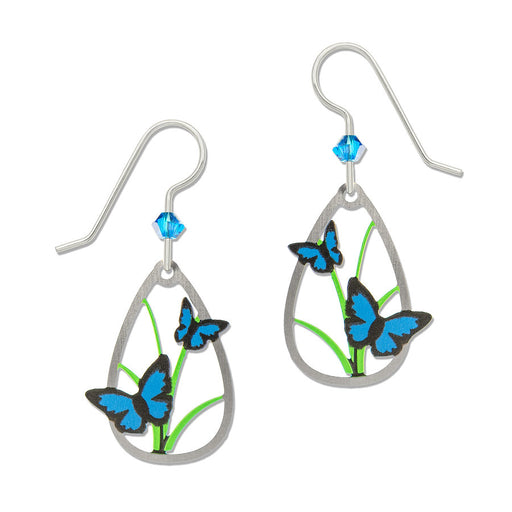 Earrings - Blue Morpho Butterflies in Teardrop - 2285