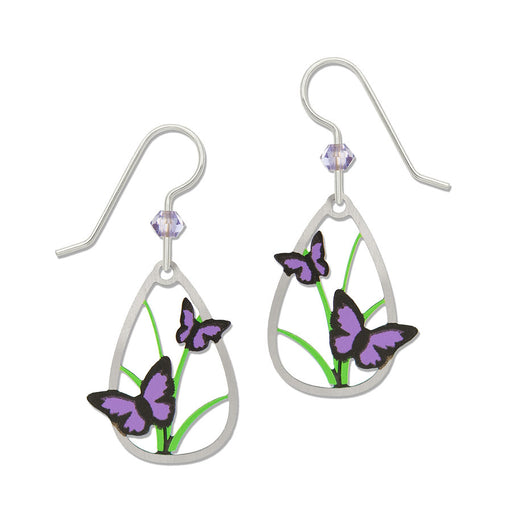 Earrings - Black and Purple Butterflies in Teardrop - 2284