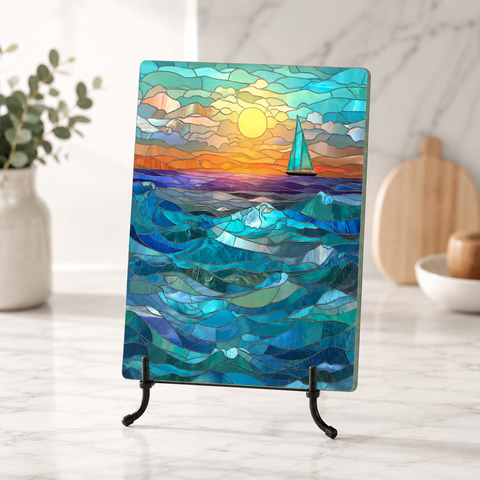 Tempered Glass Cutting Board - Sailboat Sunset - 11x15 inch