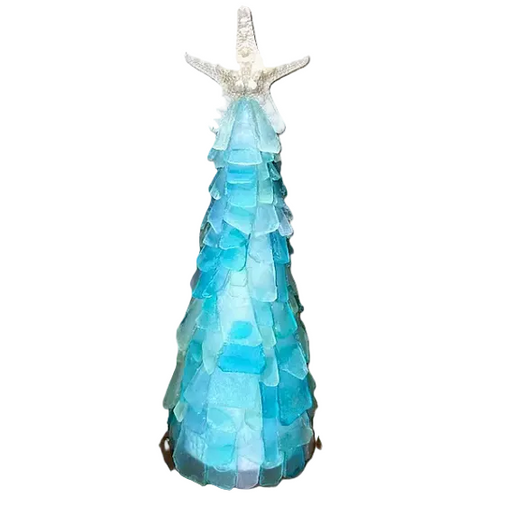 3D Seaglass Christmas Tree - 22” with Fairy Lights - Ocean with Cobalt