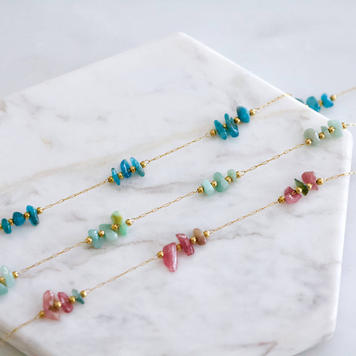 Nugget Gemstone Necklace, Apatite, Amazonite, Tourmaline, : Sunstone