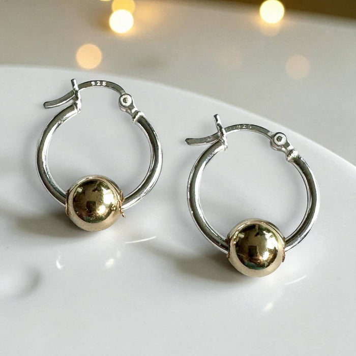 Sterling Silver Ball Hoop: Gold
