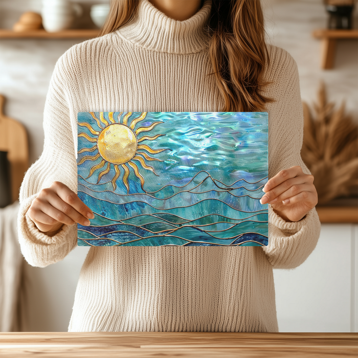 Tempered Glass Cutting Board: Ocean Sun - 11X15