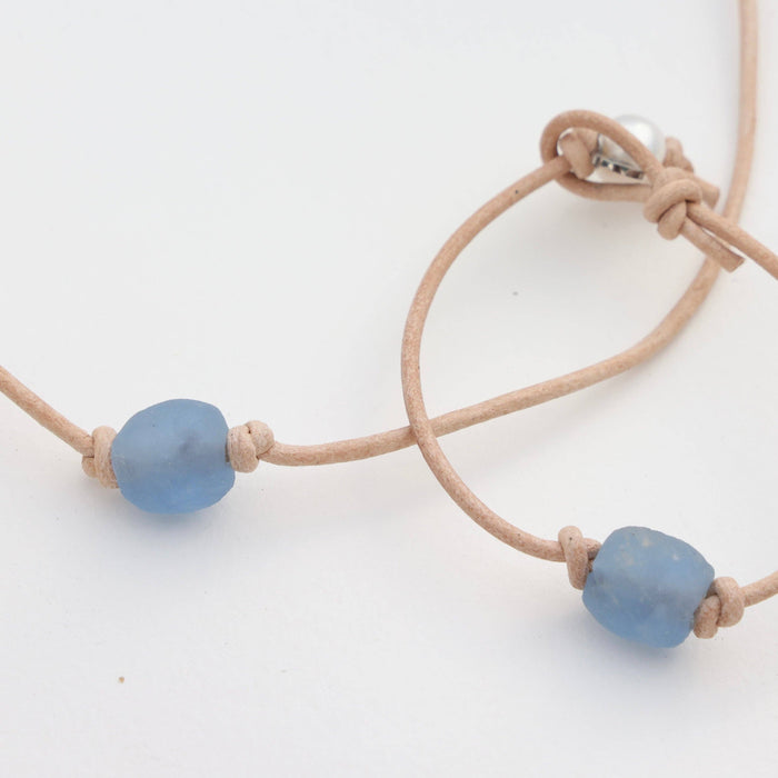 Anklets - Sea Glass Leather - Natural - Blue - 9"