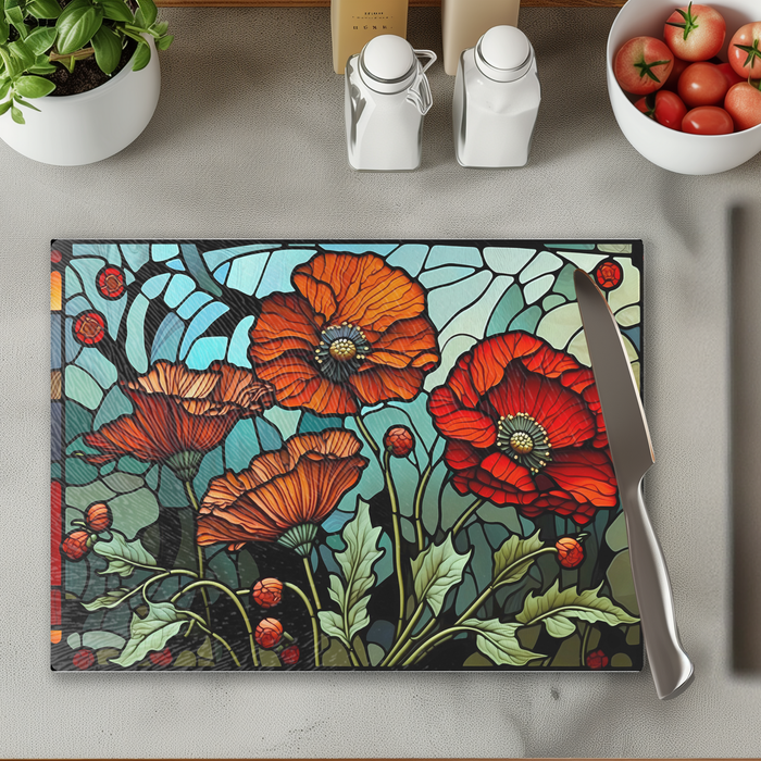 Tempered Glass Cutting Board: Poppy - 8x11