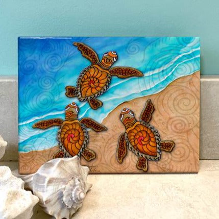 Ceramic Tile - 3 Baby Turtles - 8" x 10" - SKD