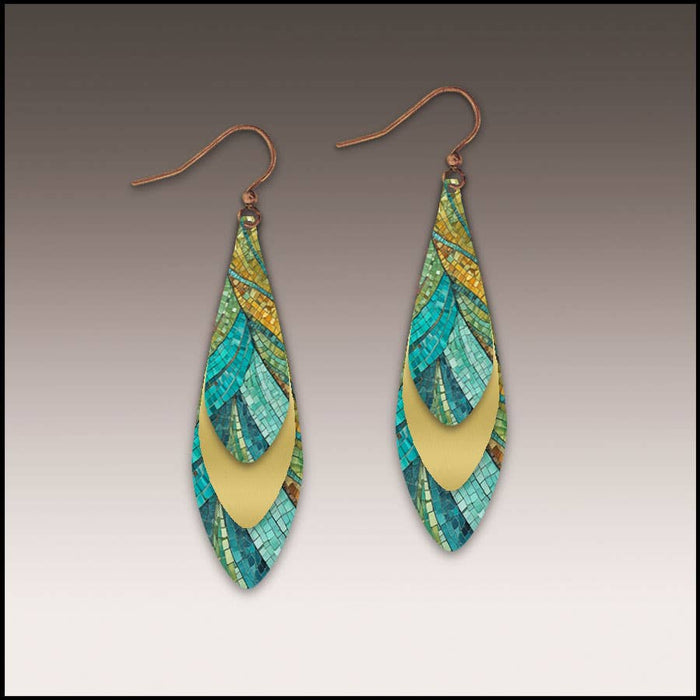 Dunes Mosaic Mixed Metal Feather Drop Earrings