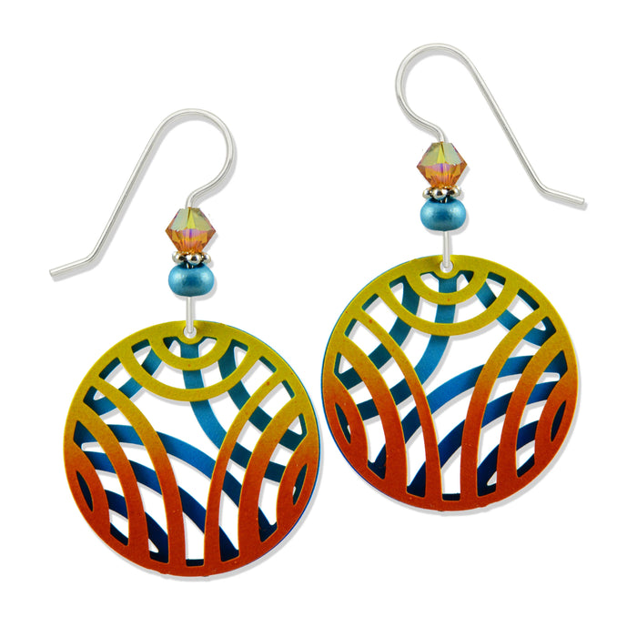 Earrings - Geometric Circles in Orange Yellow and Blue