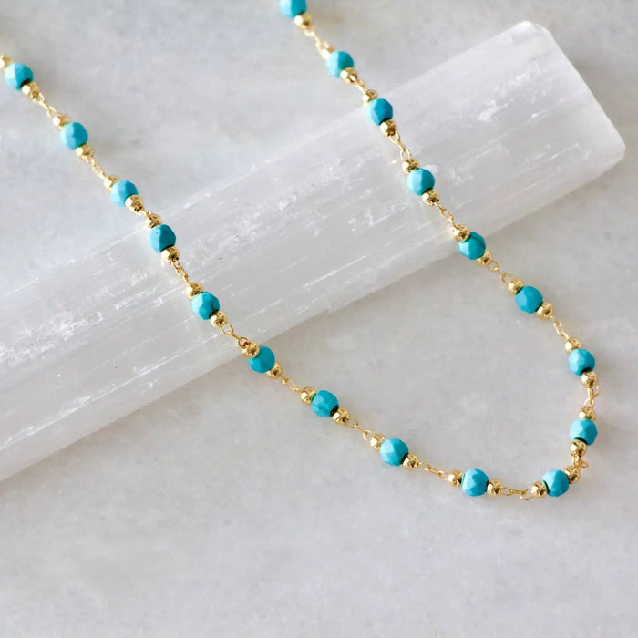 Faceted Turquoise Choker Necklace: Gold Plated
