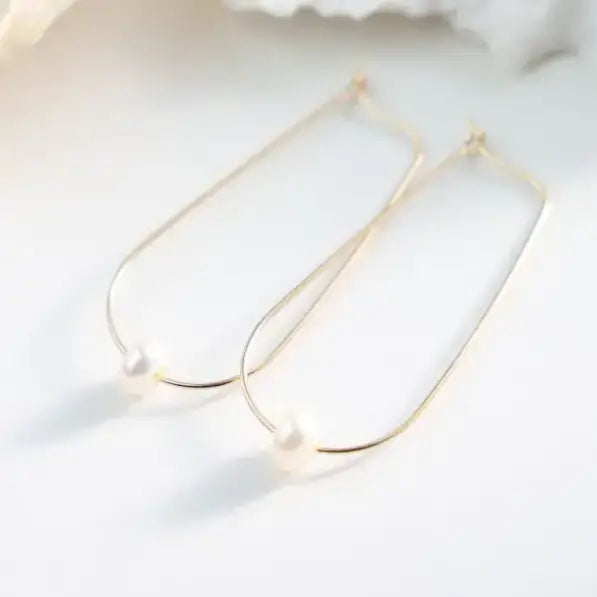 Earrings - Large Pearl Drop Hoops
