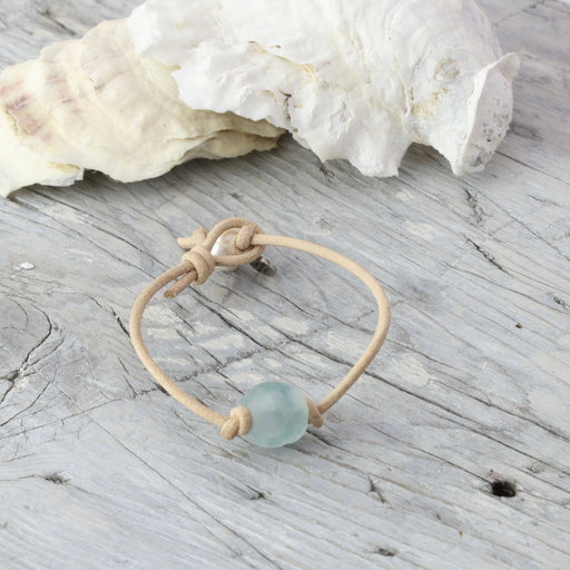 Bracelet - Sea Glass Leather - Natural - Sky Blue - 6.5"