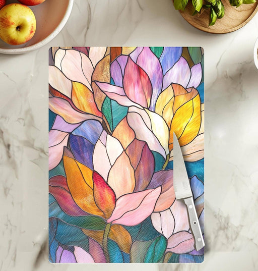 Tempered Glass Cutting Board: Floral - 8x11