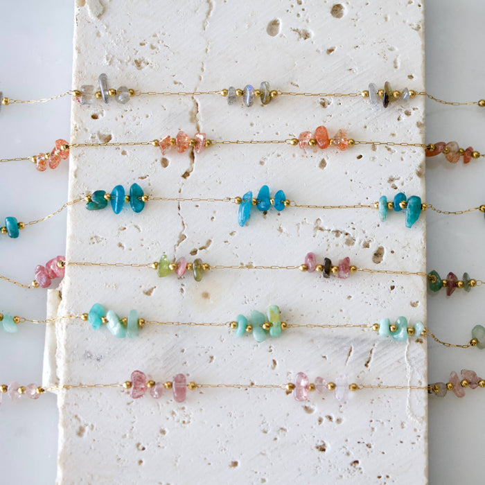 Nugget Gemstone Necklace, Apatite, Amazonite, Tourmaline, : Sunstone