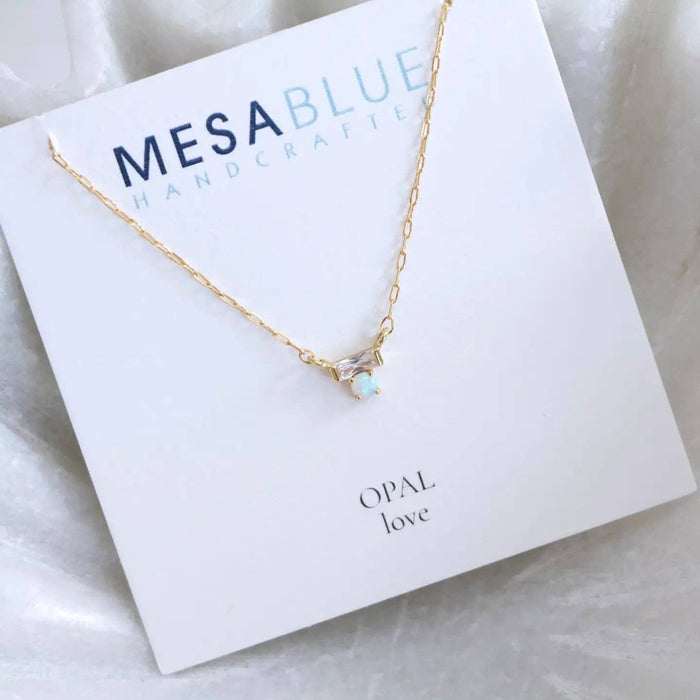 Mini Opal CZ Bar Necklace - Gold Filled: 17"