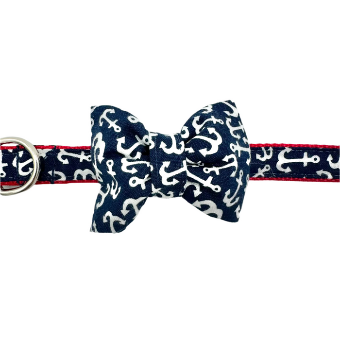 Dog Collar - Anchors Bow Tie - Navy - Extra Small