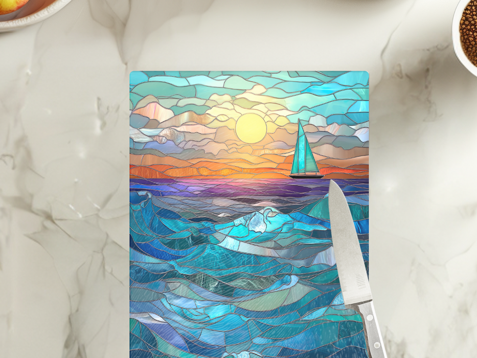 Tempered Glass Cutting Board: Seascape - 8X11