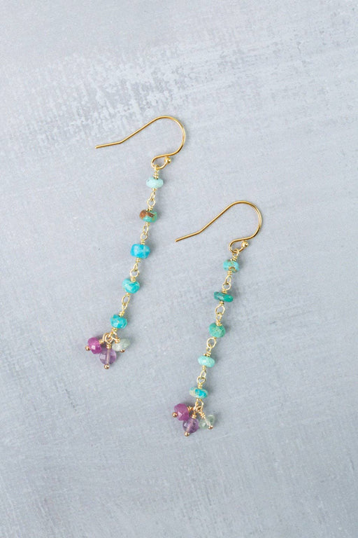Treasure Amethyst, Turquoise, Ruby Dangle Earrings