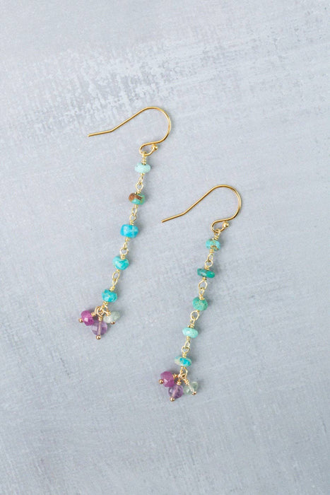 Treasure Amethyst, Turquoise, Ruby Dangle Earrings