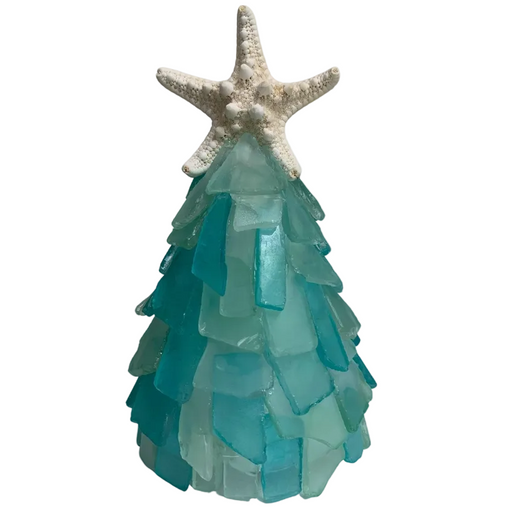 3D Seaglass Christmas Tree - 6” with Fairy Lights - Ocean