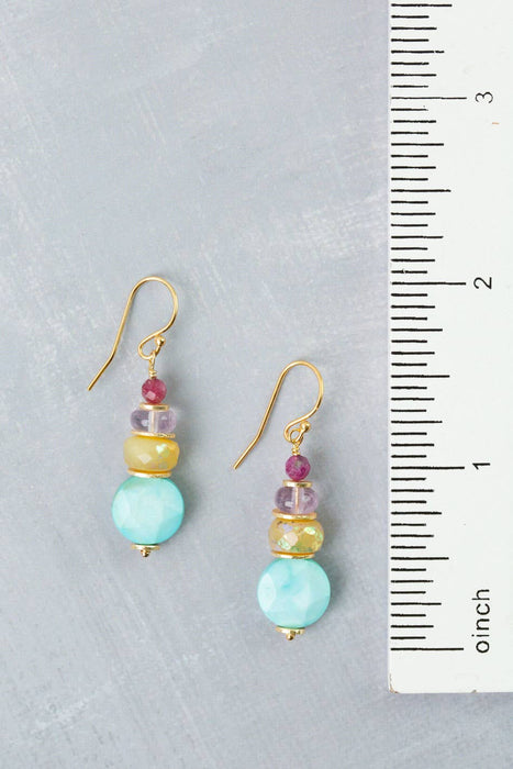 Treasure Honey Opal, Amethyst, Ruby with Turquoise Simple Earrings