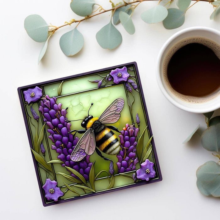 Coaster - Bee & Lavender Ceramic Coaster - FC