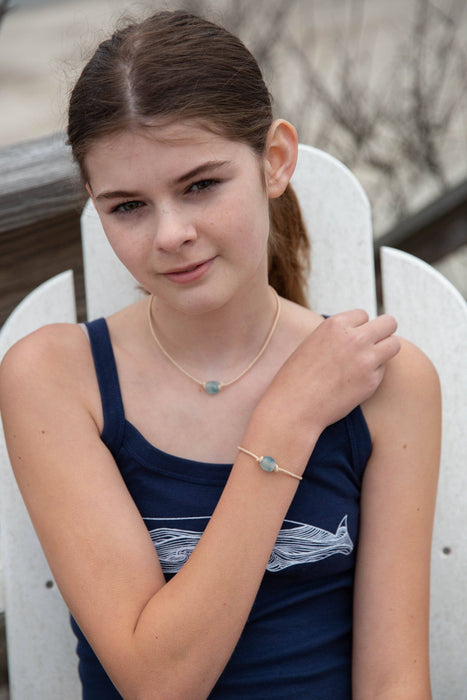 Bracelet - Sea Glass Leather - Natural - Sky Blue - 6.5"