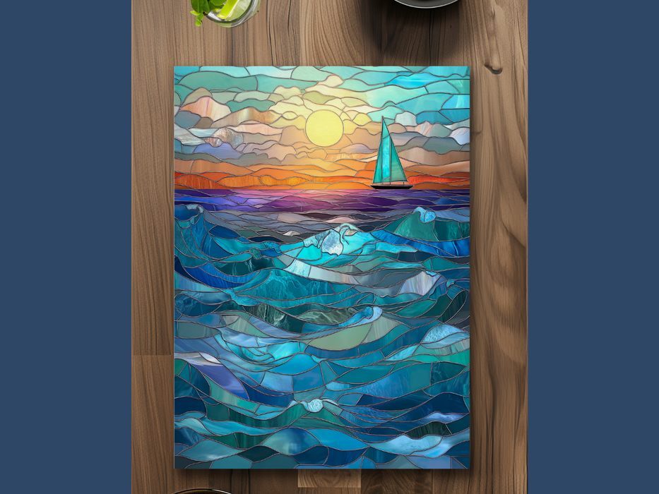 Tempered Glass Cutting Board: Seascape - 11X15