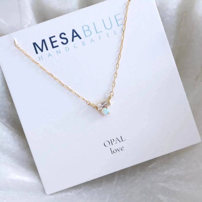 Mini Opal CZ Bar Necklace - Gold Filled: 17"
