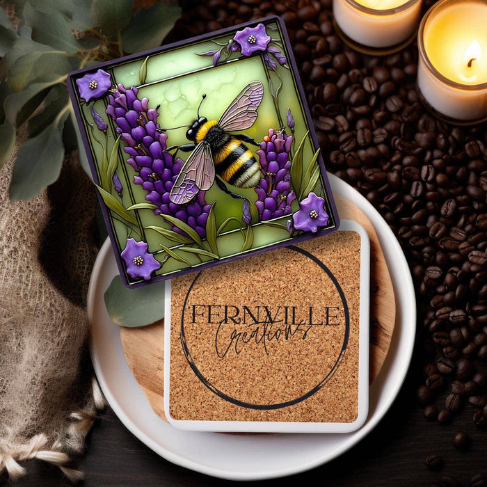 Coaster - Bee & Lavender Ceramic Coaster - FC