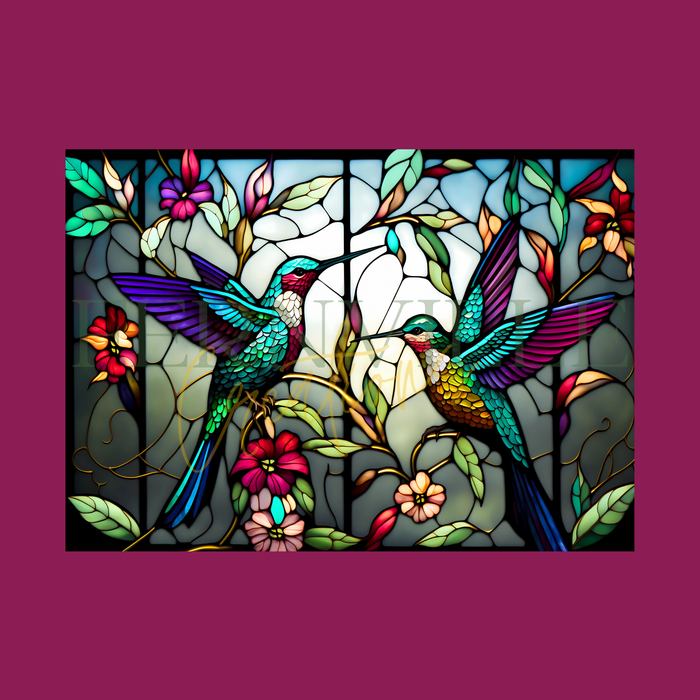 Tempered Glass Cutting Board: Hummingbird - 11x15