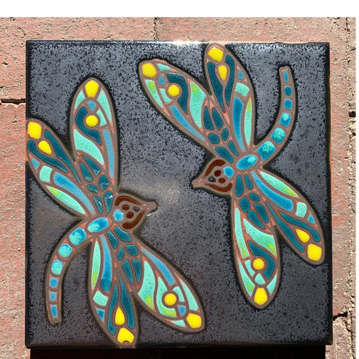 Hanging Tile - Dragonflies on Silver - CQD