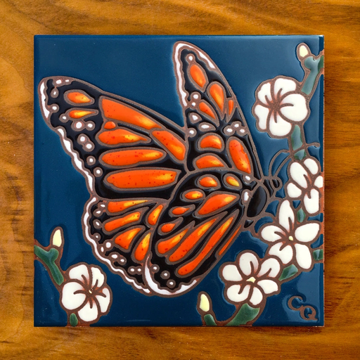 Hanging Tile - Monarch with White Flowers - Dark Background - CQD