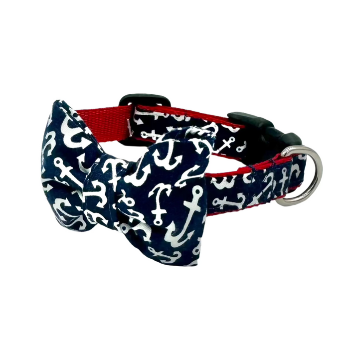 Dog Collar - Anchors Bow Tie - Navy - Extra Small