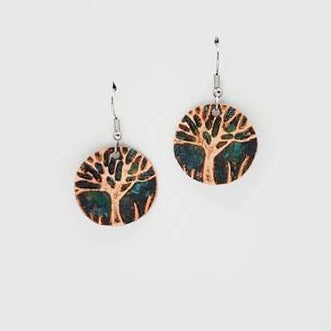 Earrings - Embossed Natural Patina Circle - Tree - Small - CAJ