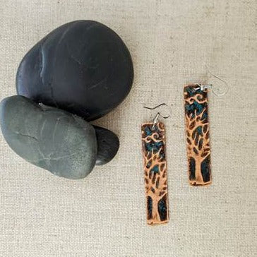 Earrings - Embossed Natural Patina Rectangle - Tree - Xlarge - CAJ