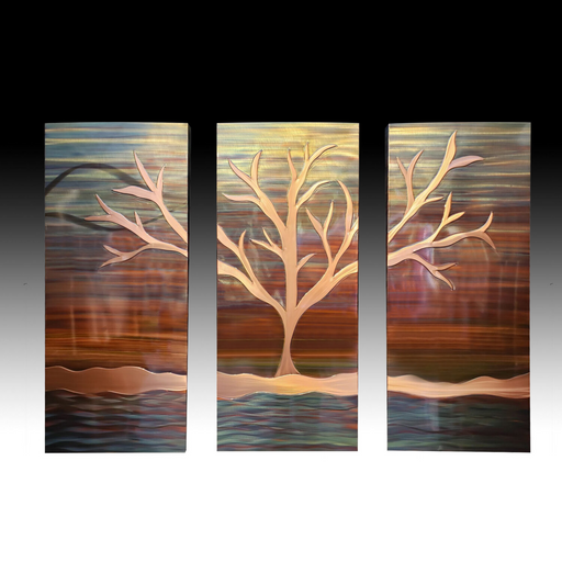 Copper Wall Art - Evening Tree - Large Triptych - 35" x 50"