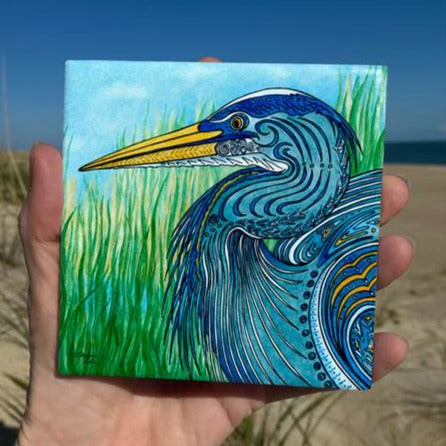 Ceramic Tile - Great Blue Heron - 4" x 4" - SKD