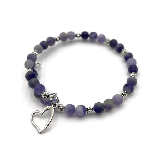 Gemstone Wrap Bracelet - Amethyst - Matte - Heart Charm