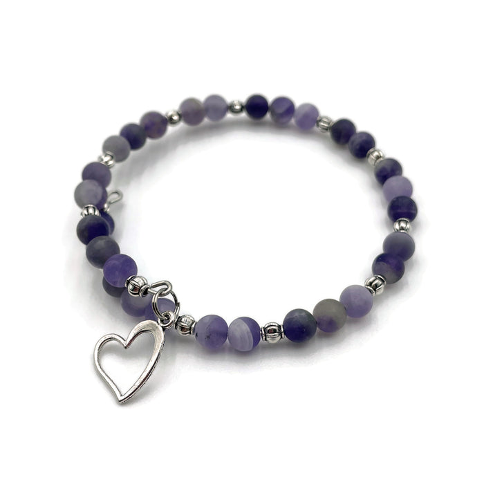 Gemstone Wrap Bracelet - Amethyst - Matte - Heart Charm