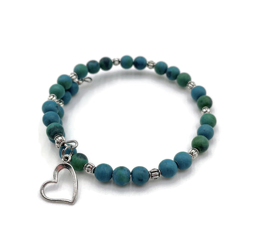Gemstone Wrap Bracelet - Chrysocolla - Matte - Heart Charm