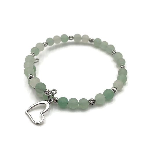 Gemstone Wrap Bracelet - Green Aventurine - Matte - Heart Charm