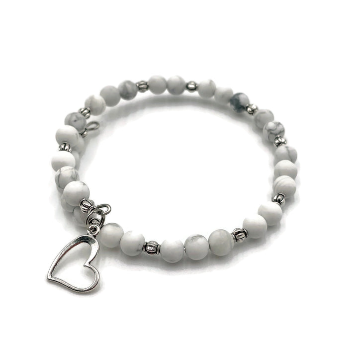 Gemstone Wrap Bracelet - Howlite - Matte - Heart Charm